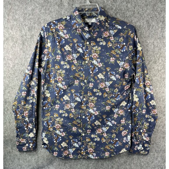 Murano Shirt Men’s Medium Floral Slim Fit Button Up Long Sleeve 100% Cotton - Picture 1 of 9